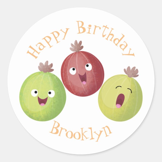 Cute gooseberry trio singing cartoon classic round sticker (Front)