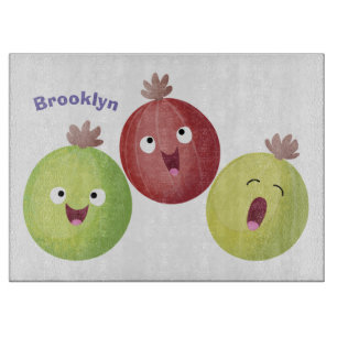 Cute gooseberry trio singing cartoon cutting board