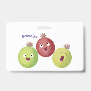 Cute gooseberry trio singing cartoon ID badge