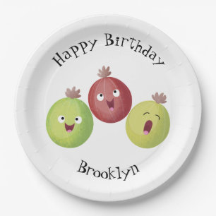 Cute gooseberry trio singing cartoon paper plate