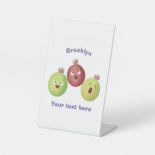 Cute gooseberry trio singing cartoon pedestal sign