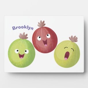 Cute gooseberry trio singing cartoon plaque