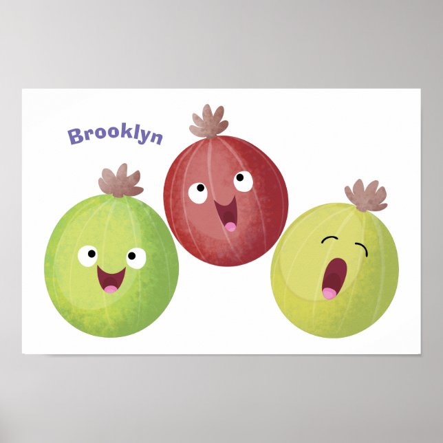 Cute gooseberry trio singing cartoon poster (Front)