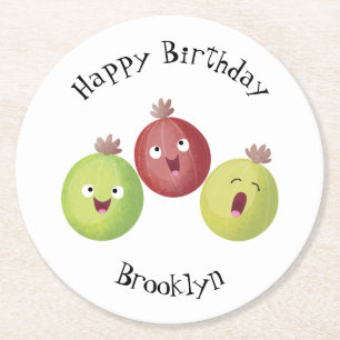 Cute gooseberry trio singing cartoon  round paper coaster