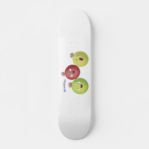 Cute gooseberry trio singing cartoon skateboard
