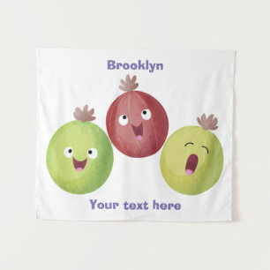 Cute gooseberry trio singing cartoon tapestry