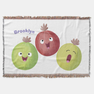Cute gooseberry trio singing cartoon throw blanket