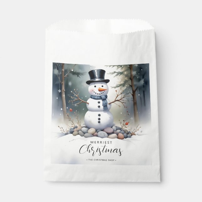 Cute Gorgeous Snowman Frosted Landscape Forest Favour Bag (Front)
