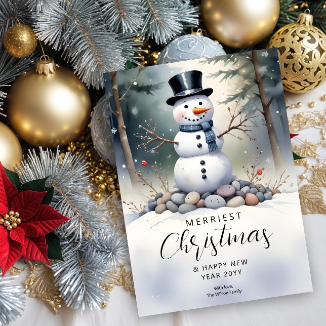 Cute Gorgeous Snowman Frosted Landscape Forest Holiday Card (Cute Gorgeous Snowman Frosted Landscape Forest Christmas Holidays Cards.)