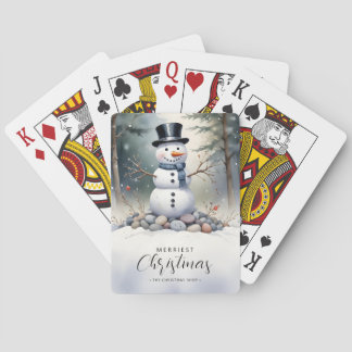 Cute Gorgeous Snowman Frosted Landscape Forest Playing Cards