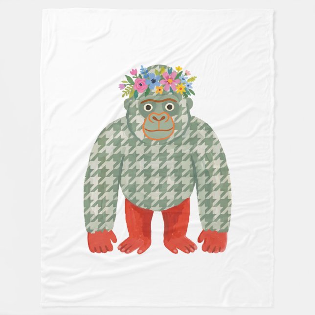 Cute Gorilla Flower Crown Blanket (Front)