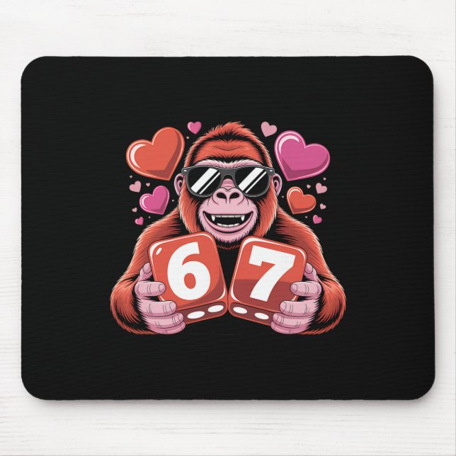 Cute Gorilla Six Seven With Hearts Romantic Design Mouse Pad (Front)