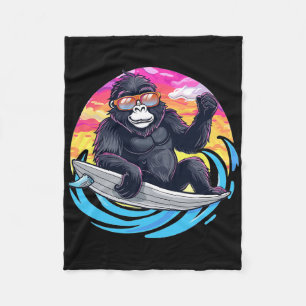 Cute Gorilla Surfing Fleece Blanket