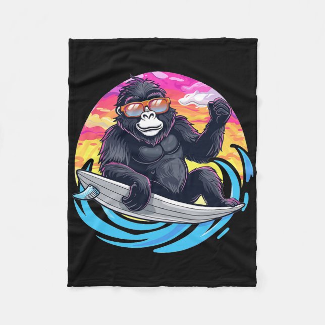Cute Gorilla Surfing  Fleece Blanket (Front)