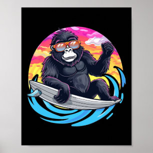 Cute Gorilla Surfing Poster