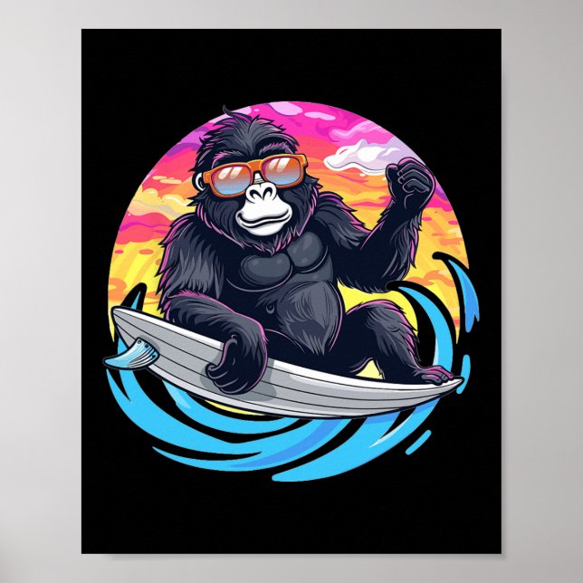 Cute Gorilla Surfing  Poster (Front)