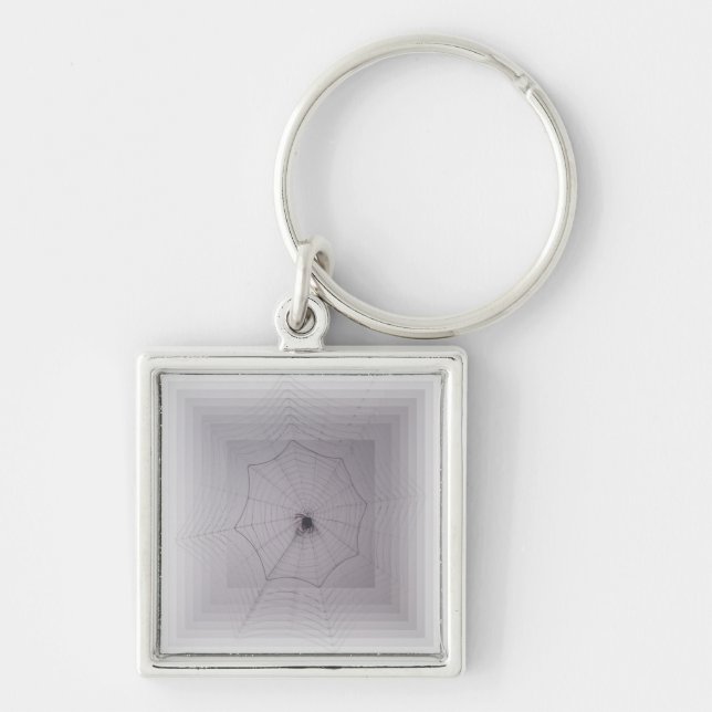 Cute Gossamer Spiderweb Halloween Greetings Key Ring (Front)