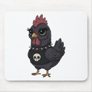 Cute Goth Chicken Emo Punk Rock Farm Animal Skull Mouse Pad