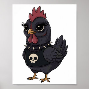 Cute Goth Chicken Emo Punk Rock Farm Animal Skull  Poster