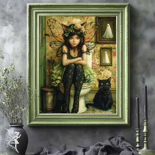 Cute Goth Fairy Wearing Cat Ears on the Toilet Art Poster
