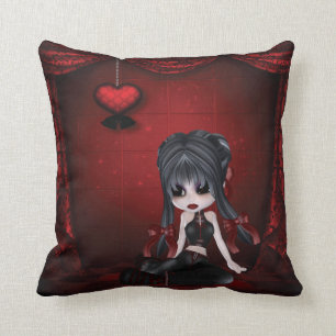 Cute Goth Girl Gothic Romance Heart Pillow