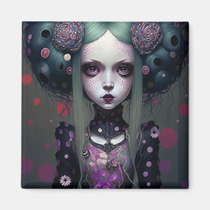 Cute Goth Girl Purple Black Fantasy Art Magnet