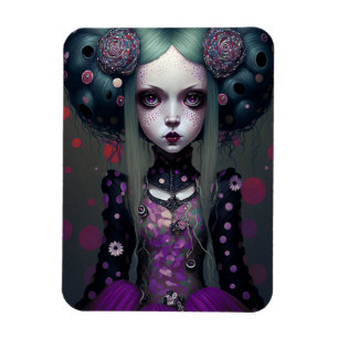 Cute Goth Girl Purple Black Fantasy Art Magnet