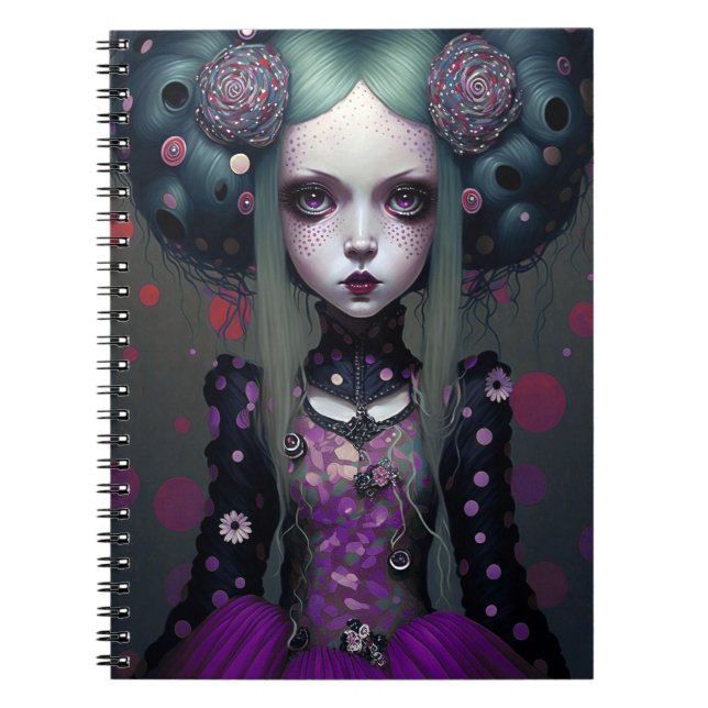 Cute Goth Girl Purple Black Fantasy Art Notebook (Front)