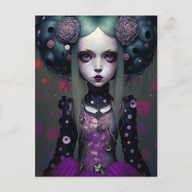 Cute Goth Girl Purple Black Fantasy Art Postcard (Front)
