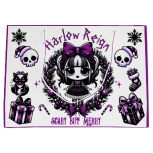 Cute Goth Girl Purple & Black Gothic Christmas Large Gift Bag