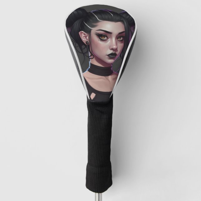 Cute Goth Girl with Buns and Tattoos Golf Head Cover (Front)