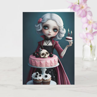 Cute goth, gothic girl with birthday cake card