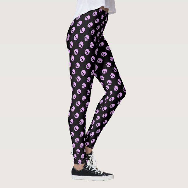 Cute Goth Pink Skulls Leggings (Right)