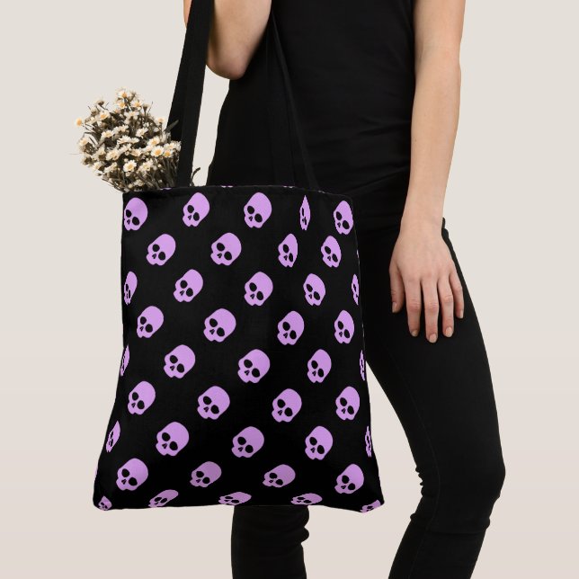 Cute Goth Pink Skulls Tote Bag (Close Up)