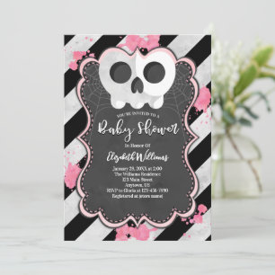 Cute Goth Punk Skull Girl Baby Shower Invitation