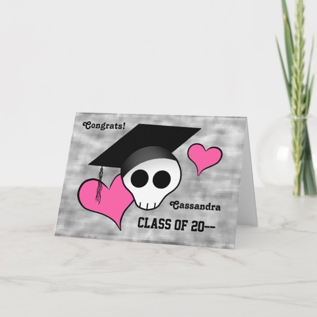Cute goth skull congratulations graduation card (Front)
