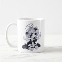 Cute Gothic Angel Fairy Chibi Black & White Anime