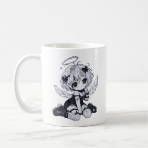 Cute Gothic Angel Fairy Chibi Black & White Anime Coffee Mug
