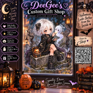 Cute Gothic Anime Girl Sitting on Tombstone