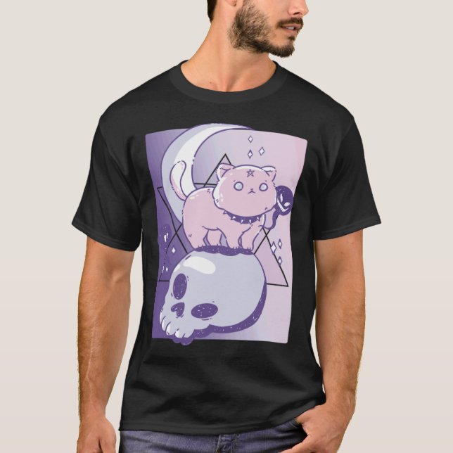 Cute Gothic Cat Skull T-Shirt (Front)