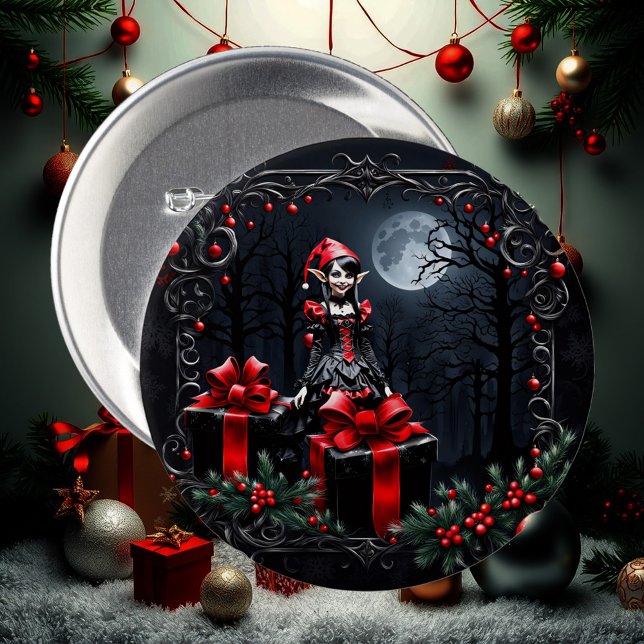 Cute Gothic Christmas Elf. 7.5 Cm Round Badge (Creator Uploaded)