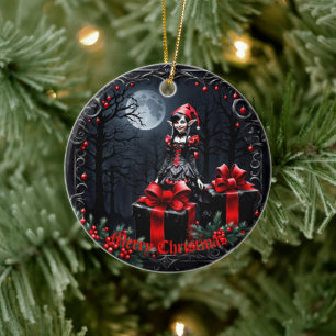 Cute Gothic Christmas Elf.  Ceramic Ornament