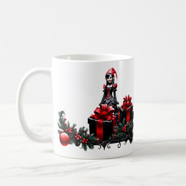 Cute Gothic Christmas Elf. Coffee Mug (Left)