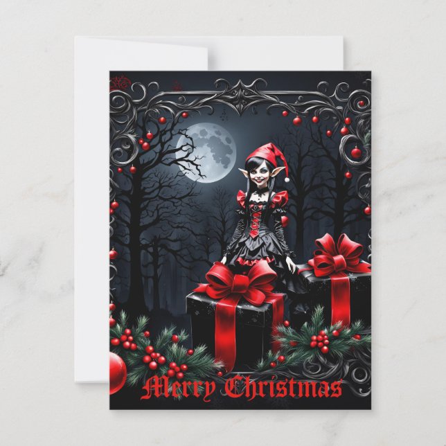 Cute Gothic Christmas Elf. Holiday Card (Front)