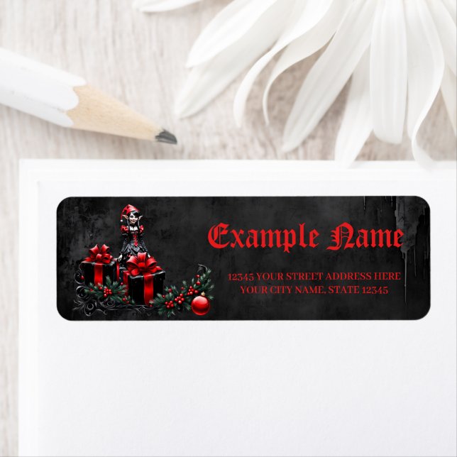 Cute Gothic Christmas Elf.  Return Address Label (Insitu)