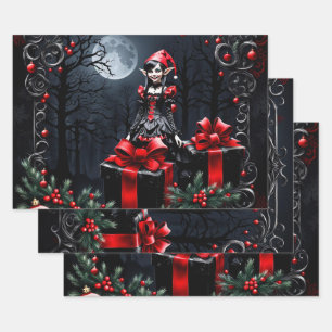Cute Gothic Christmas Elf.  Wrapping Paper Sheet