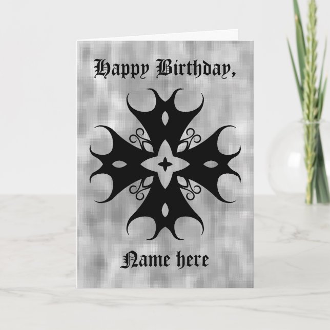 Cute gothic cross on grey birthday to personalise card (Front)