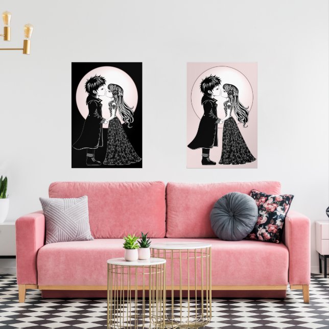 Cute Gothic Emo Kids Kiss Valentine's Day  (Livingroom)