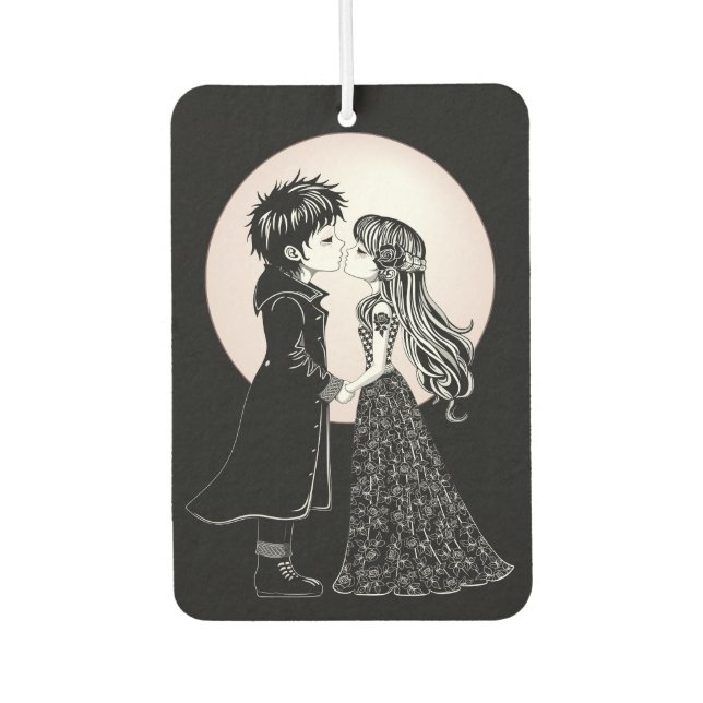Cute Gothic Emo Kids Kiss Valentine's Day  Car Air Freshener (Front)