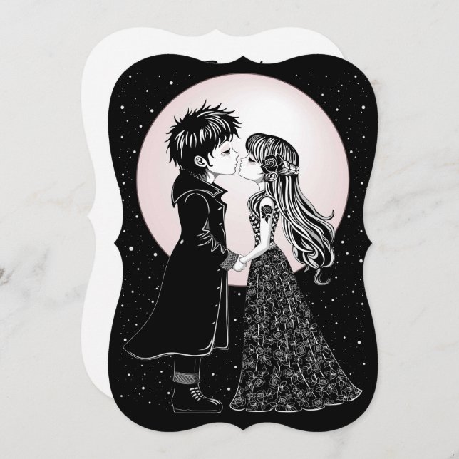 Cute Gothic Emo Kids Kiss Valentine's Day  Card (Front/Back)